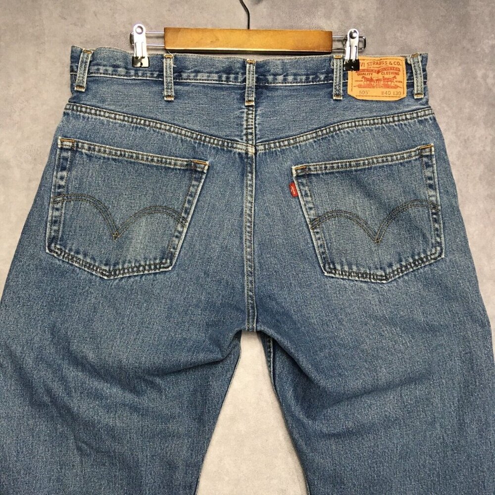 Levis Mens 505‎ Regular Fit Blue Jeans size 38x30 Cotton Denim Pants
